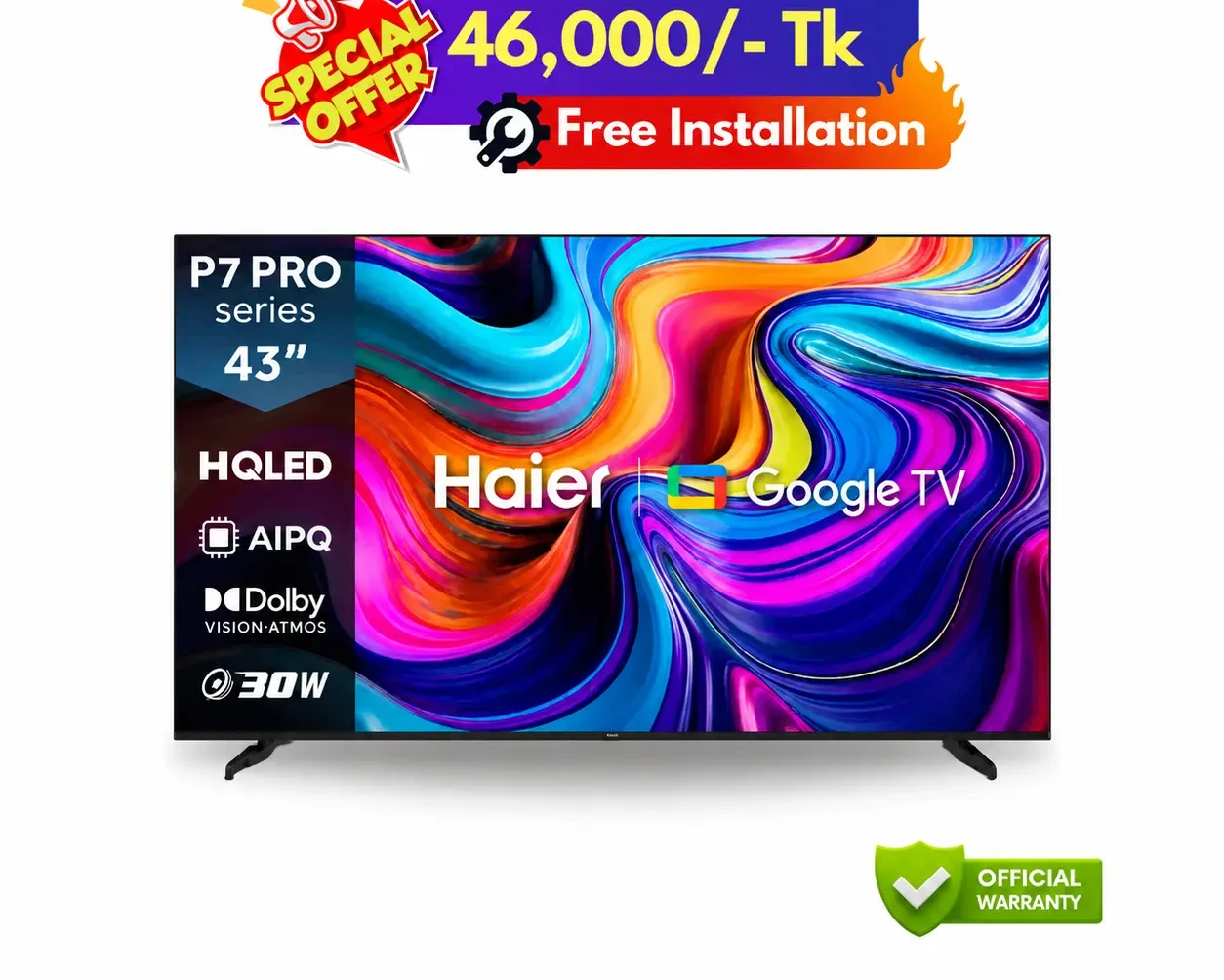 Haier 43 Inch P7 Pro HQLED 4K Google TV (43P7 PRO)